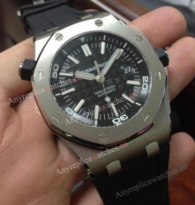 Swiss 3120 Audemars Piguet Diver's Watch  Black Dial Black Rubber Strap